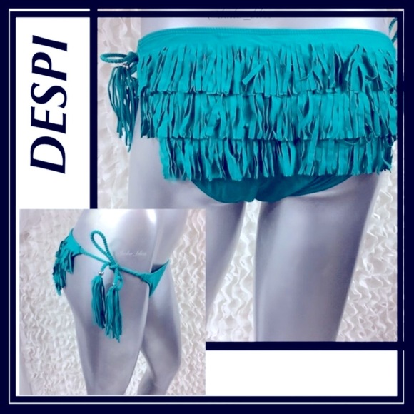 DESPI | Nordstrom Teal Fringe Tassel String Bikini Bottom NWT - Picture 2 of 6